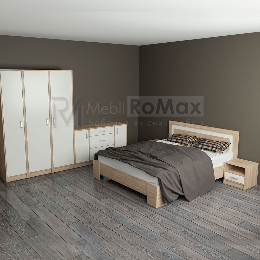 Сучасні спальні гарнітури White Mix: Ліжко + Тумба +Шафа + Пенал + Комод, готовий комплект меблів для спальні