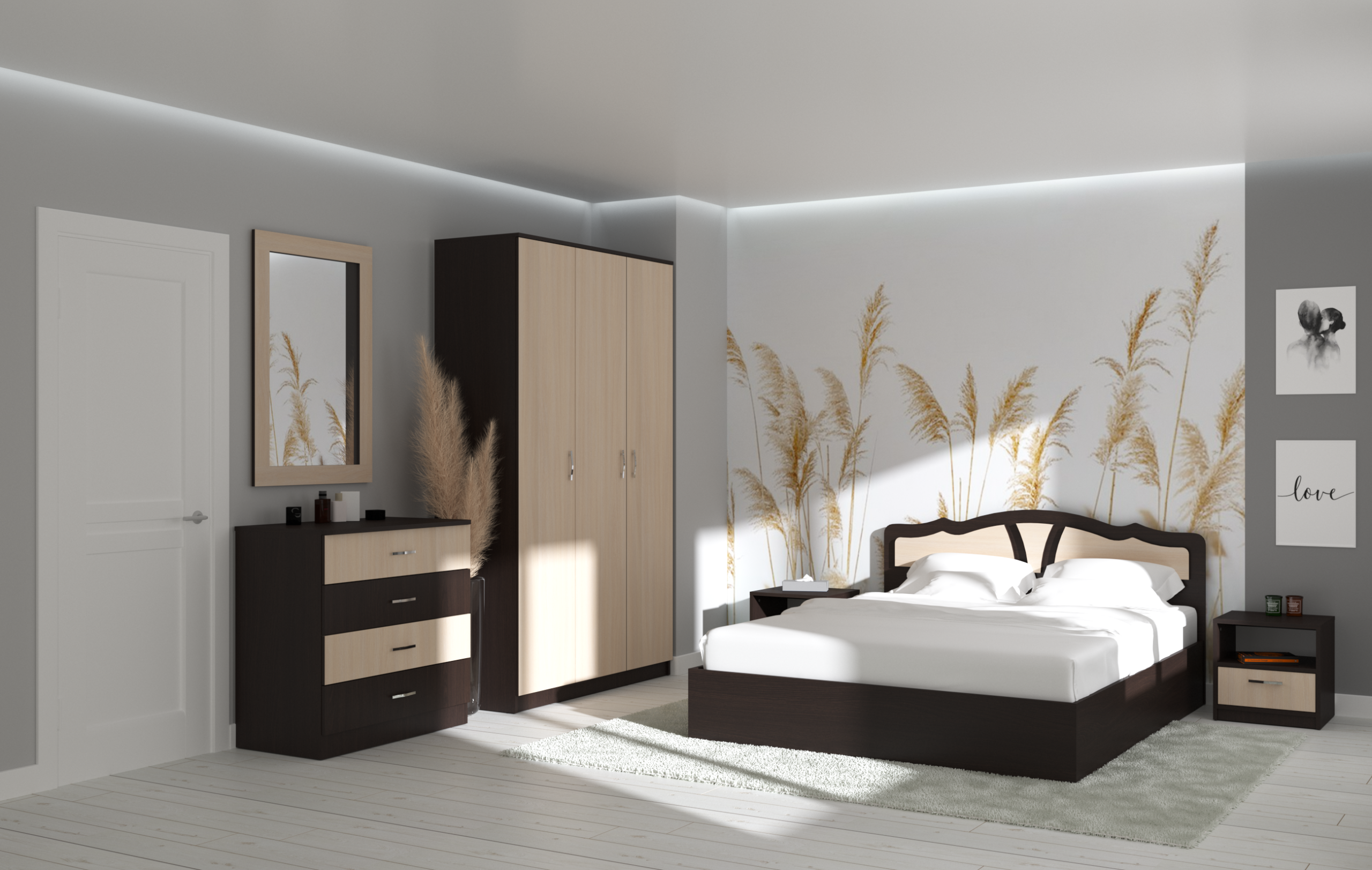 Кровать двуспальная из ДСП "Aura" 184х204х90, качественная удобная кровать для спальни 180х200 — изображение 8