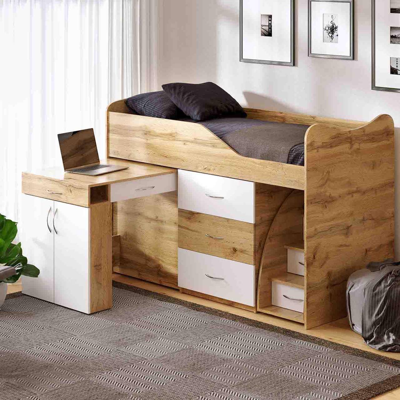 Кровать двухэтажная с ящиками BED ROOM комната №5 + СТОЛ 1840х860