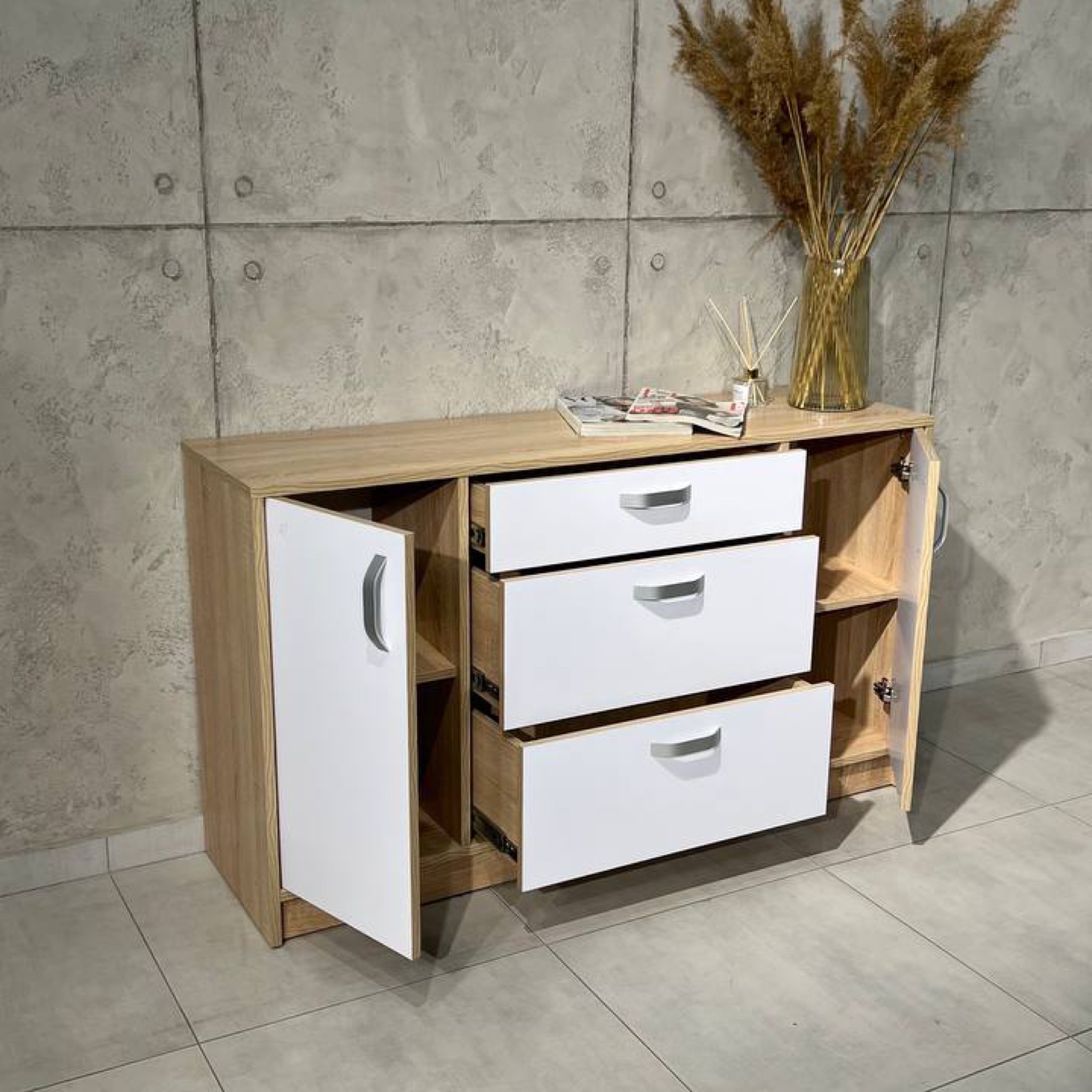 Комод для спальні з шухлядами та дверцятами White Mix 2д3ш 140х80х40 в сучасному стилі - Зображення 2