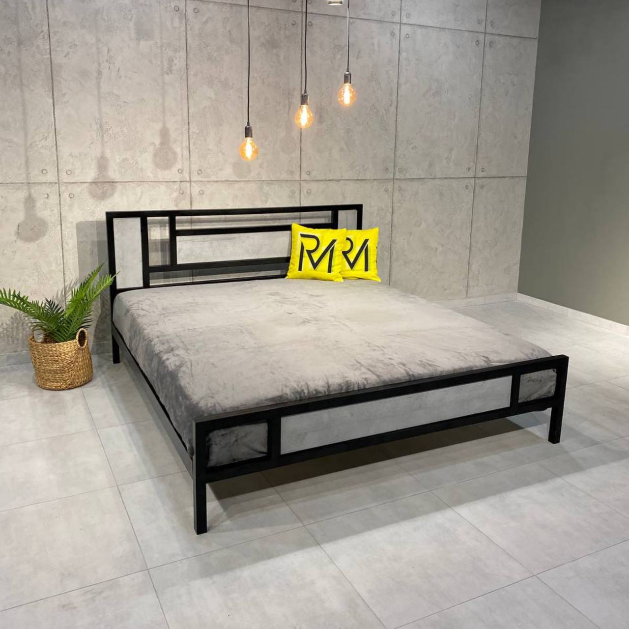 Кровать металлическая для спальни в стиле LOFT 180х200 "ADEL", стильная двуспальная железная лофт-кровать
