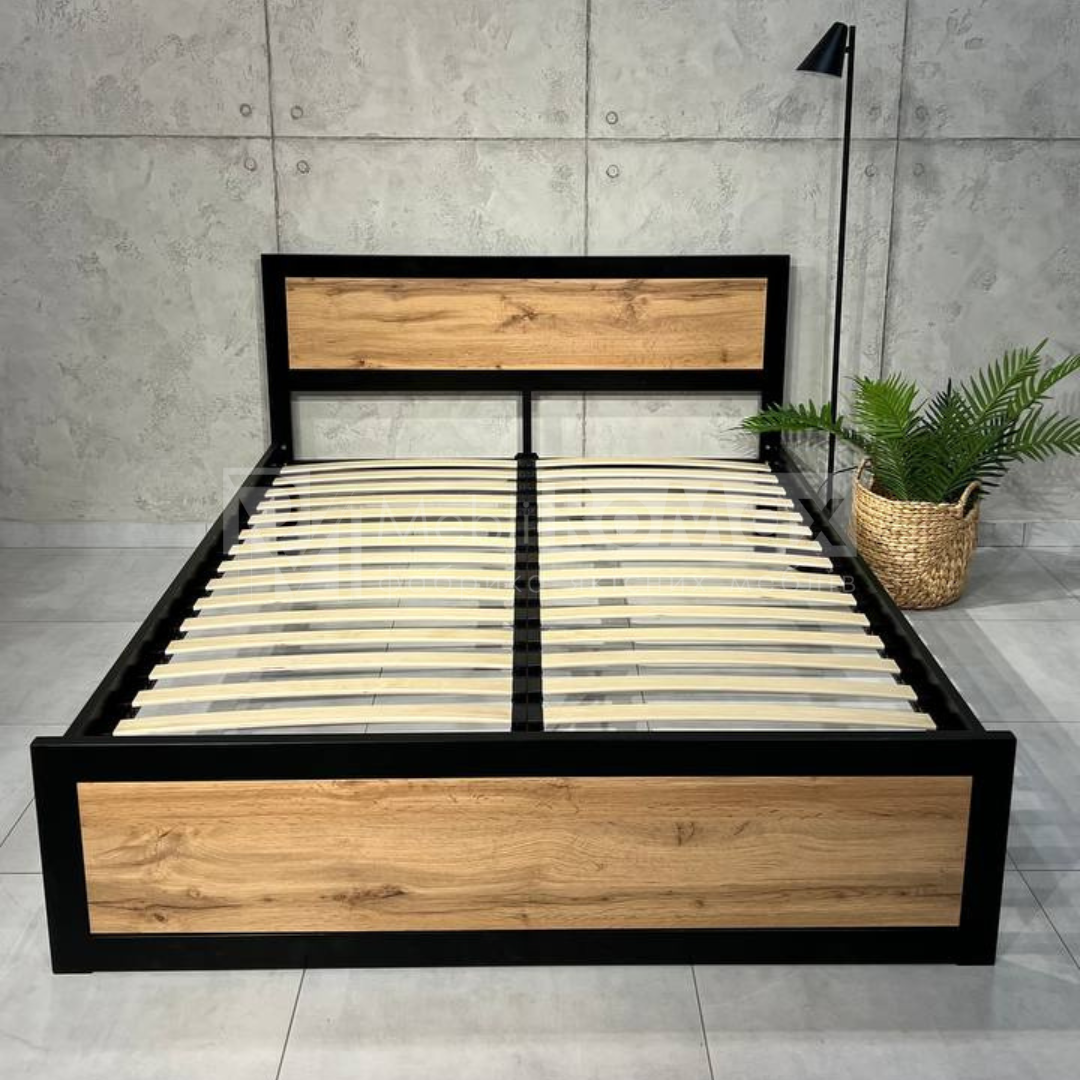 Ліжко металеве для спальні в стилі LOFT 140х200, стильне двоспальне залізне лофт-ліжко - Зображення 4