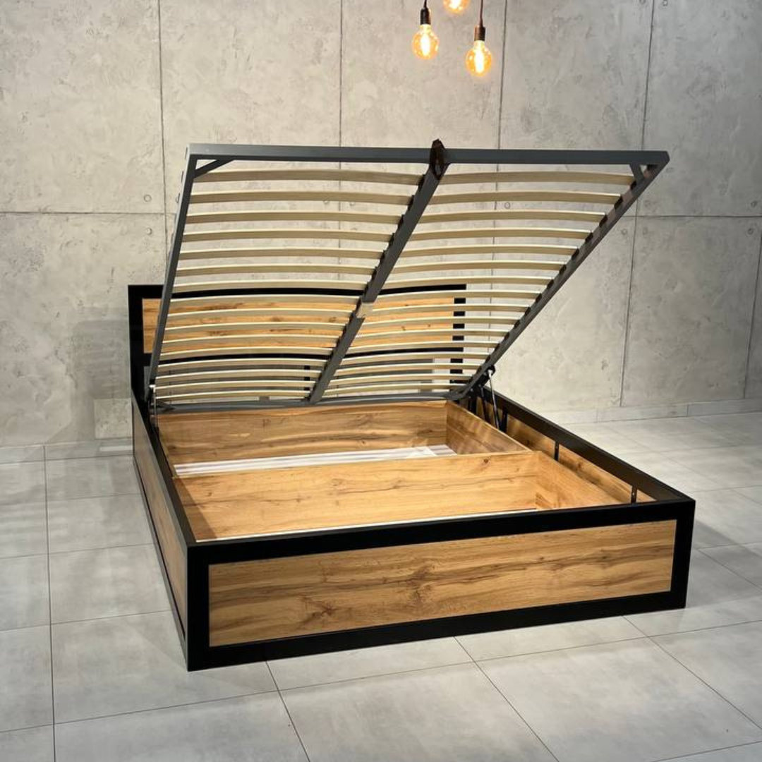 Ліжко металеве для спальні в стилі LOFT 140х200 з підйомним механізмом, двоспальне залізне ліжко - Зображення 3