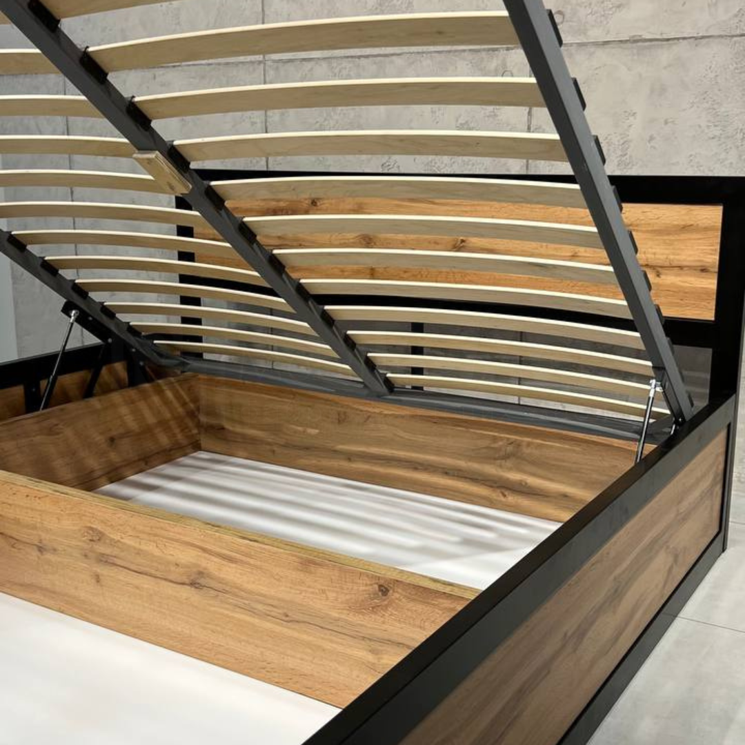 Ліжко металеве для спальні в стилі LOFT 140х200 з підйомним механізмом, двоспальне залізне ліжко - Зображення 4