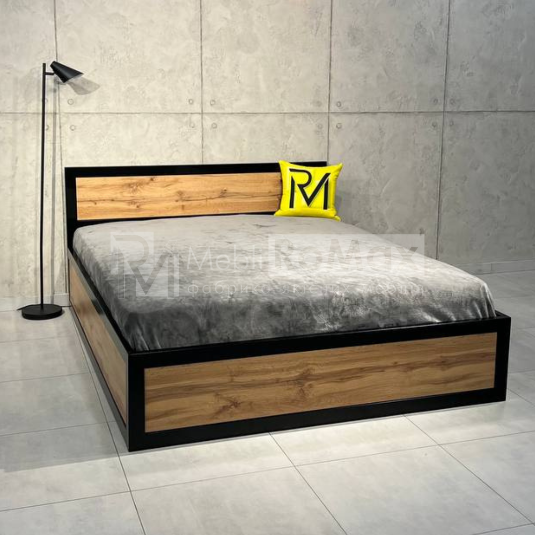 Ліжко металеве в спальню Loft 160х200 з підйомним механізмом, двоспальне залізне ліжко з ламелями