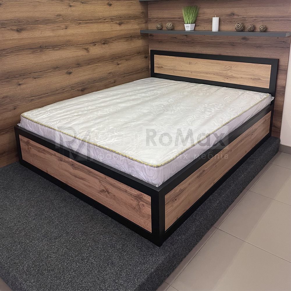 Ліжко металеве в спальню Loft 160х200 з підйомним механізмом, двоспальне залізне ліжко з ламелями - Зображення 5
