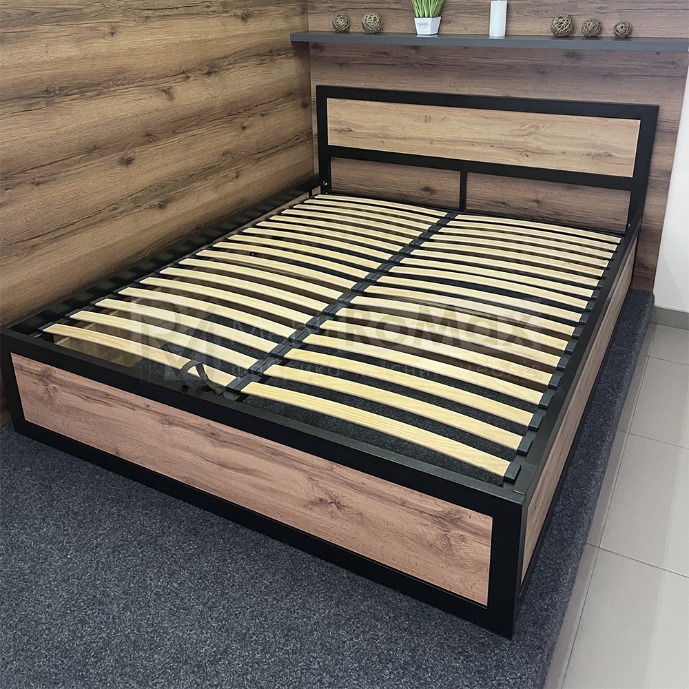 Ліжко металеве в спальню Loft 160х200 з підйомним механізмом, двоспальне залізне ліжко з ламелями - Зображення 7