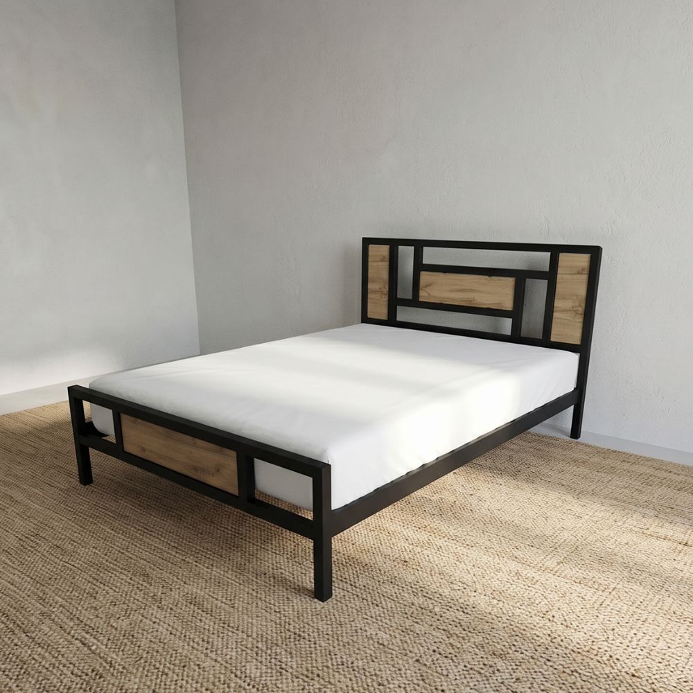 Кровать металлическая для спальни в стиле LOFT 140х200 "ADEL", ортопедическая двуспальная железная кровать в лофт-стиле