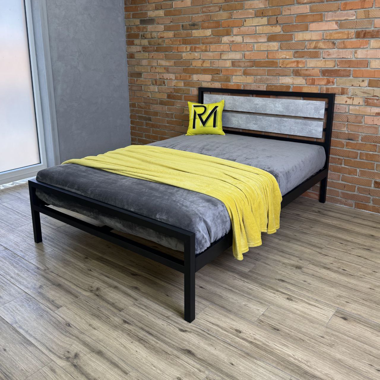 Ліжко металеве для спальні в стилі LOFT 140х200 "BLOOM", ортопедичне двоспальне залізне ліжко