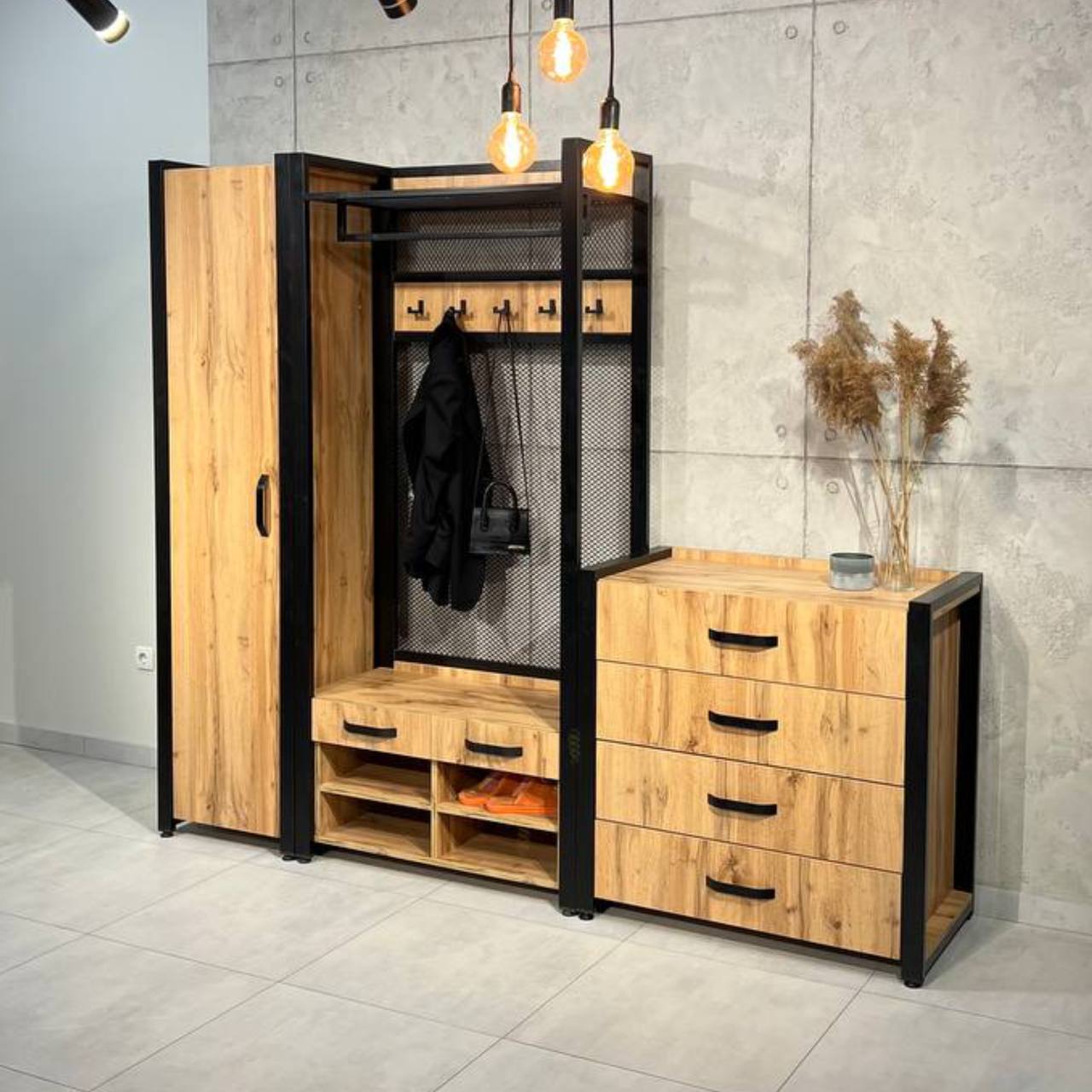 Прихожая в стиле LOFT, стильный комплект модульной мебели в коридор