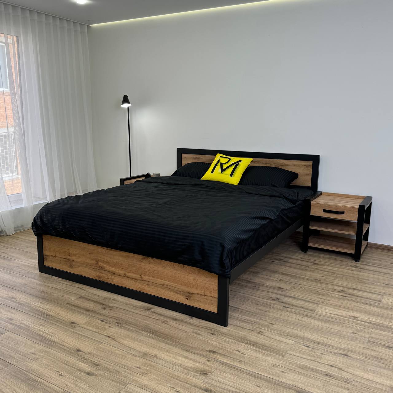Современный Loft спальный гарнитур: Кровать + тумба прикроватная, мебель для спальни в лофт стиле