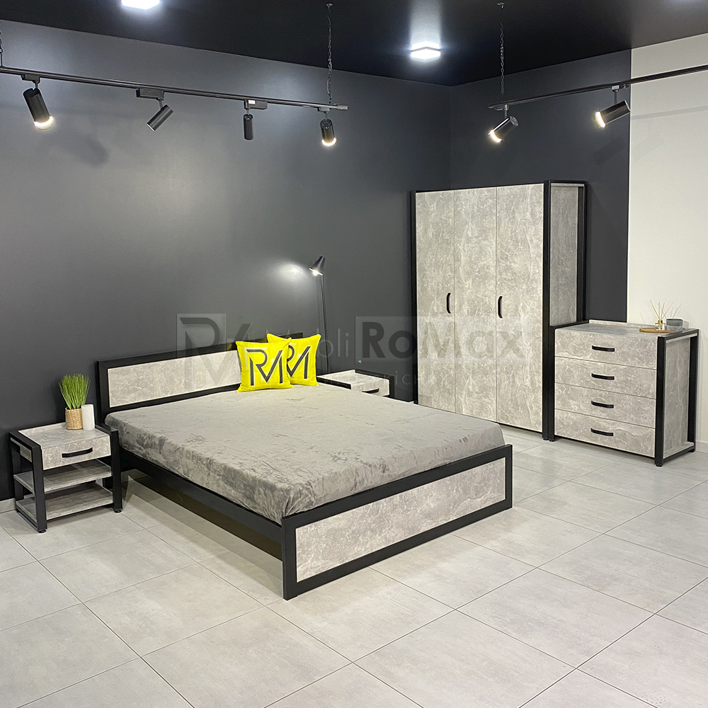Современный Loft спальный гарнитур: Кровать + Комод + Шкаф + Тумба, модульный комплект мебели для спальни из ДСП