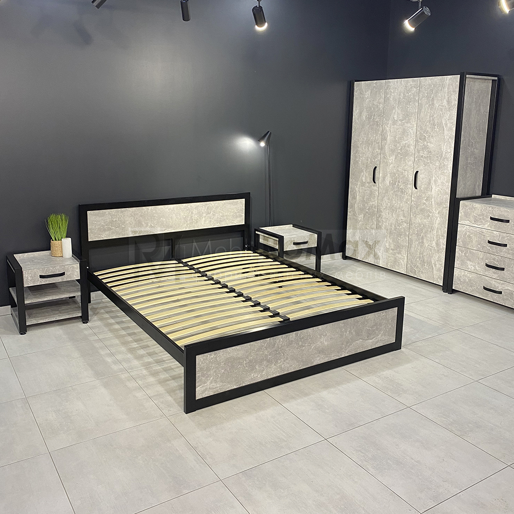Современный Loft спальный гарнитур: Кровать + Комод + Шкаф + Тумба, модульный комплект мебели для спальни из ДСП — изображение 2