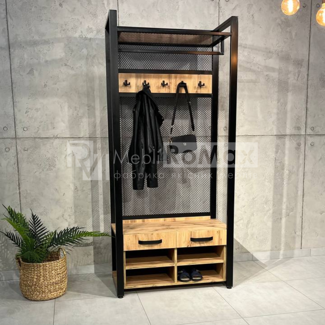 Стильний передпокій LOFT 900 з шухлядами та тумбою для взуття, сучасний передпокій лофт